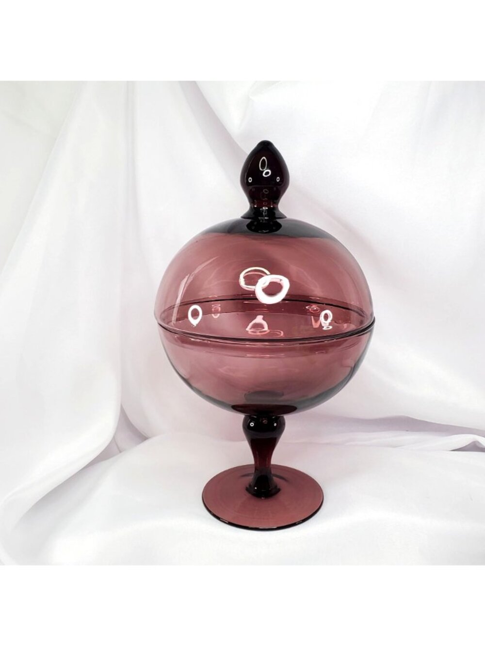 VTG Amethyst Wine Purple Glass Empoli Apothecary Compote Pedestal Candy Dish - Picture 13 of 13